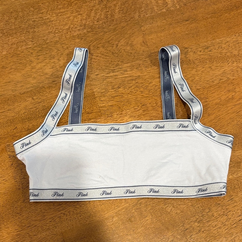 PINK Victoria's Secret White Bralette with Navy Straps